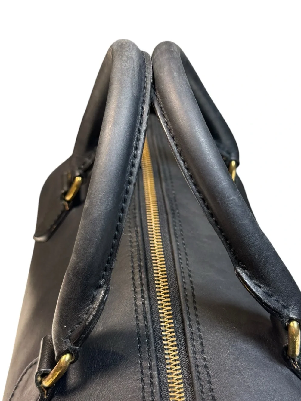 Vintage 90's Polo Ralph Lauren Black Leather Boston Speedy Style Satchel Bag